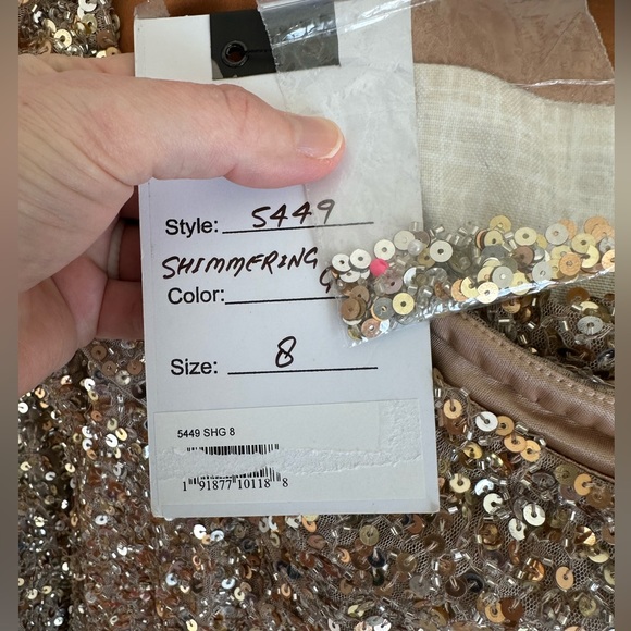 Mac Duggal | 5449 Sequined One Shoulder Evening Gown Simmering Gold Size 8 NWT - Picture 11 of 13